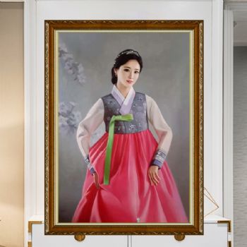 纯手绘朝鲜人物油画精品收藏油画美女图