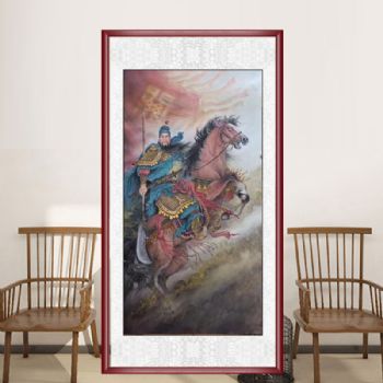 精品国画人物武财神关羽关二爷纯手绘人物国画实木画框