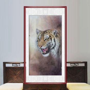 王者风范纯手绘工笔国画动物国画老虎虎头图实木画框