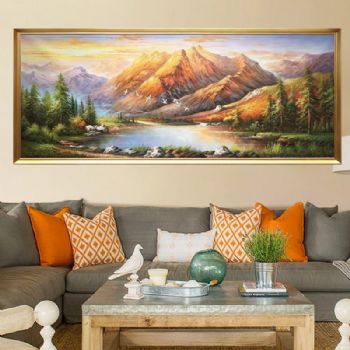 一行白鹭金山山水风景油画欧式金山纯手绘风景油画