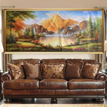 纯手绘金山油画鹿鹿通客厅山水风景油画聚宝盆油画