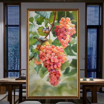 多子多福超写实精品葡萄油画纯手绘花卉油画客厅玄关大厅挂画