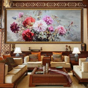 精品写实花卉油画牡丹油画纯手绘花开富贵客厅大厅油画