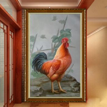 金鸡报晓纯手绘动物油画大公鸡图一鸣惊人大吉大利中式油画