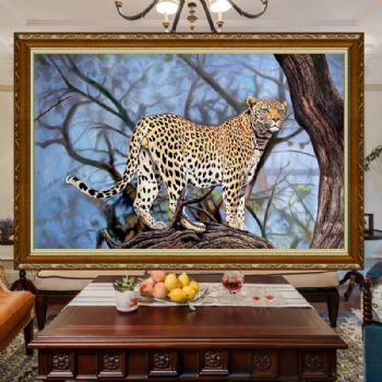 超写实动物油画纯手绘油画豹子图金钱豹客厅大厅油画