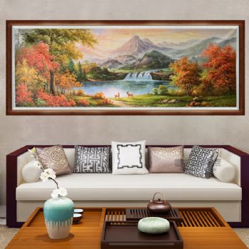 路路通背靠大山山水风景油画纯手绘厚理欧式风景油画