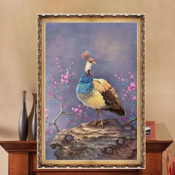 手绘动物花卉油画锦鸡孔雀油画石来运转锦上添花餐厅油画