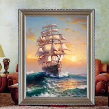 欧式海浪风景油画扬帆起航纯手绘帆船风景油画