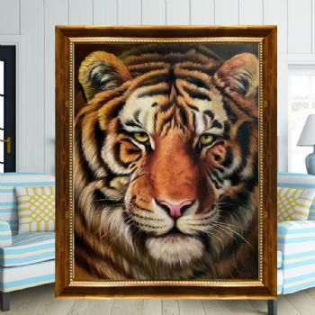 纯手绘动物写实油画老虎图王者风范镇宅辟邪精品办公室油画