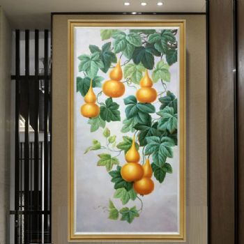 纯手绘油画葫芦图有福有禄福禄双全花鸟油画
