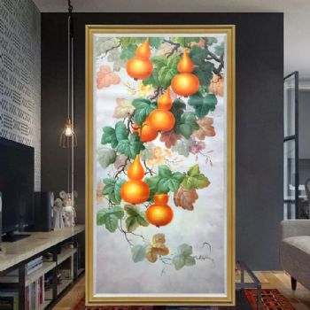福禄双全新中式花鸟油画葫芦图纯手绘油画