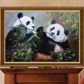 餐厅客厅动物油画纯手绘熊猫图写实油画
