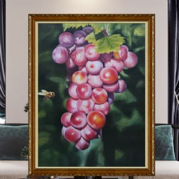 精品超写实水果静物油画葡萄图多子多福纯手绘油画实木画框纯手绘葡萄油画