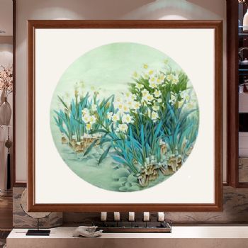 工笔国画纯手绘国画作品水仙花国画实木画框纯手绘水墨国画