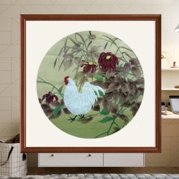 纯手绘国画作品大吉大利动物国画鸡国画实木画框