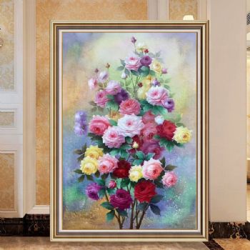 纯手绘玫瑰油画创意花卉油画适合卧室的装饰油画