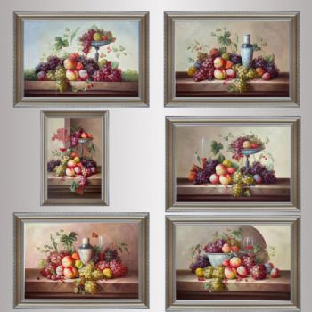 水果静物花卉油画葡萄桃子欧式油画批发纯手绘餐厅挂画油画