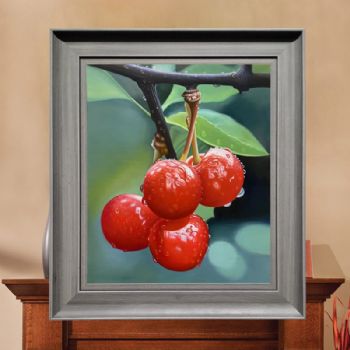 中式油画车厘子油画精品超写实水果静物油画纯手绘樱桃
