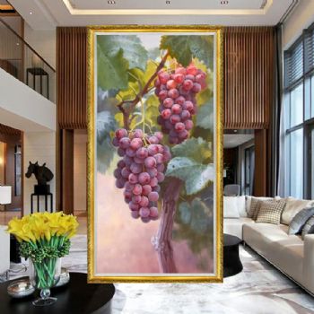 精品紫气东来硕果累累超写实水果静物油画纯手绘紫色葡萄油画