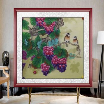 水墨国画水果静物写实国画葡萄紫气东来