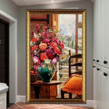 桌面上的花瓶实力朝鲜油画纯手绘花卉油画客厅挂画