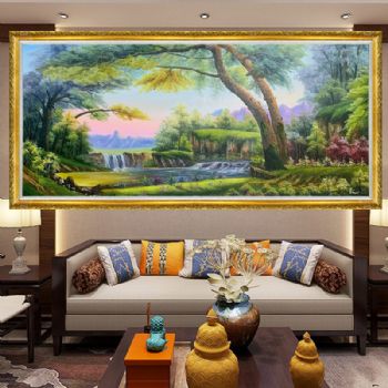 纯手绘精品山水风景油画客厅大厅挂画聚宝盆山水油画