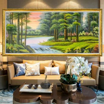 眼前有路财源滚滚小鹿山水风景油画纯手绘风景油画