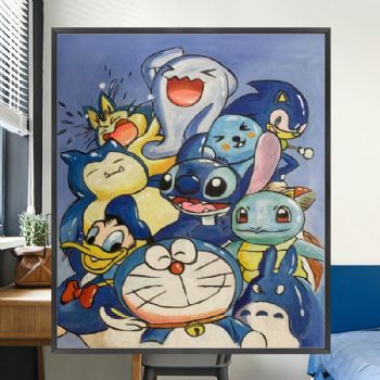 儿童卡通油画多拉A梦机器猫纯手绘肌理油画