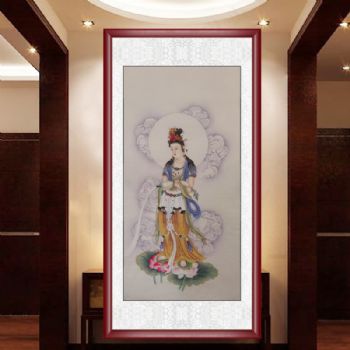 精品中式观世音菩萨纯手绘工笔国画人物画