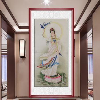 纯手绘人物国画精品工笔南海观世音菩萨中堂挂画