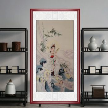 竹林里的观世音菩萨图纯手绘工笔国画人物国画