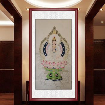 人物国画工笔画纯手绘观世音菩萨像玄关挂画