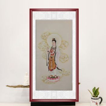 佛堂玄关中式人物观世音菩萨挂画纯手绘人物国画