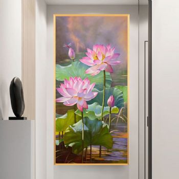 和气生财和和美美写实荷花池风景油画纯手绘油画