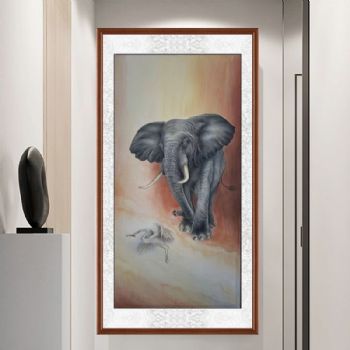 仙鹤延年吉象如意中式工笔手绘动物国画大象与仙鹤图