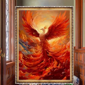 凤凰涅槃浴火重生纯手绘油画精品玄关办公室挂画励志凤凰手绘油画