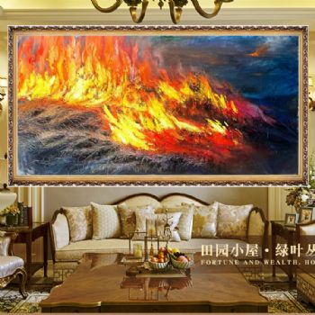 野火烧不尽一片火海原创油画纯手绘油画