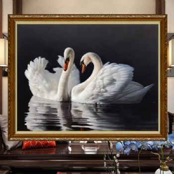 精品超写实天鹅湖纯手绘动物油画客厅卧室油画卧室动物油画天鹅