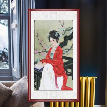 中式人物工笔写实仕女图美女国画水墨画