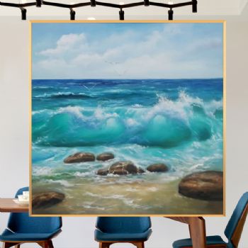 方形海浪风景油画纯手绘现代装饰油画