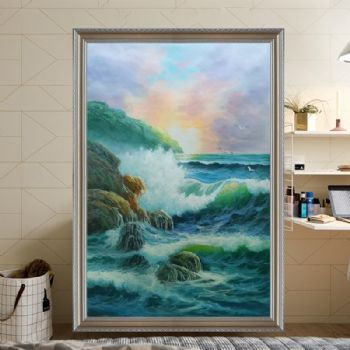 海浪风景油画纯手绘油画玄关风景油画