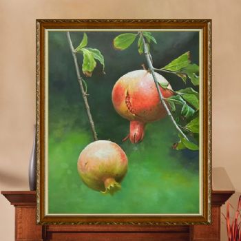 好事成双石榴纯手绘写实水果静物油画多子多福实木外框