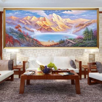 客厅大厅新中式金山聚宝盆风景油画纯手绘风景油画