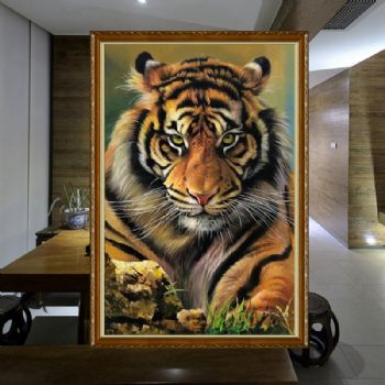写实动物油画丛林之王老虎纯手绘油画镇宅避邪油画作品