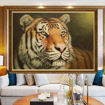 纯手绘精品动物写实油画老虎图王者风范虎虎生威大厅挂画
