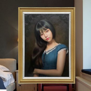 纯手绘人物油画美女图肖像油画金色实木画框