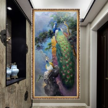 石来运转孔雀上墙幸福吉祥纯手绘动物油画