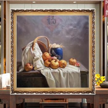 写实静物手绘油画好柿一箩框柿子图事事如意