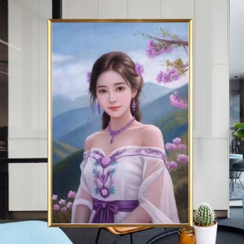 精品新中式现代原创写实油画艺术纯手绘人物油画美女油画作品