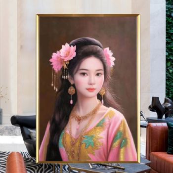 现代东方美女艺术人体油画手绘装饰画酒店壁画卫浴间墙画